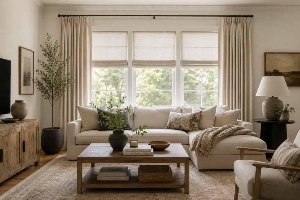 stores romains et rideaux pour le salon
